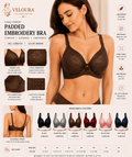 Veloura Floral Comfort Women's Padded Embroidery Bra – Soft, Breathable Full Coverage Everyday Bra | Brown - VELOURA