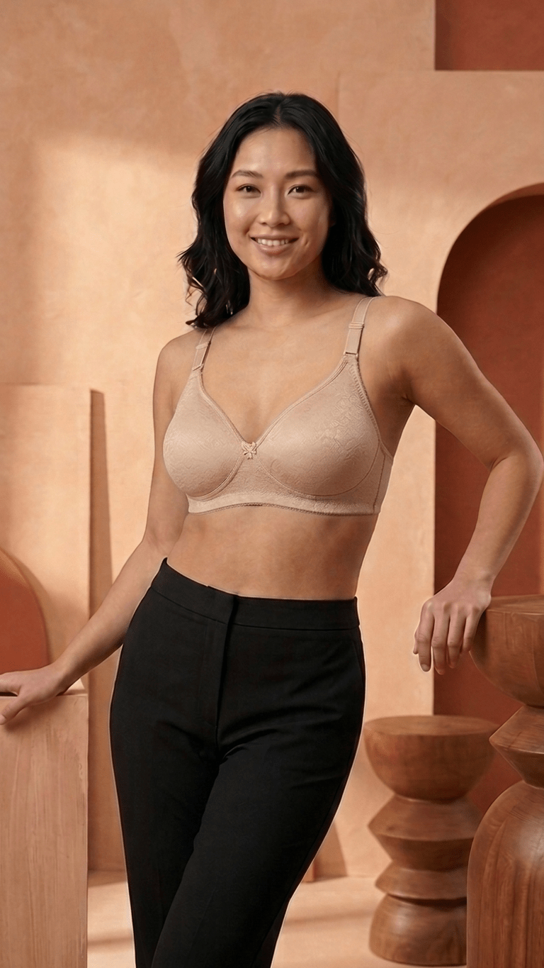 VELOURA Floral Embroidery Bra – Beige (32B-36B) - VELOURA