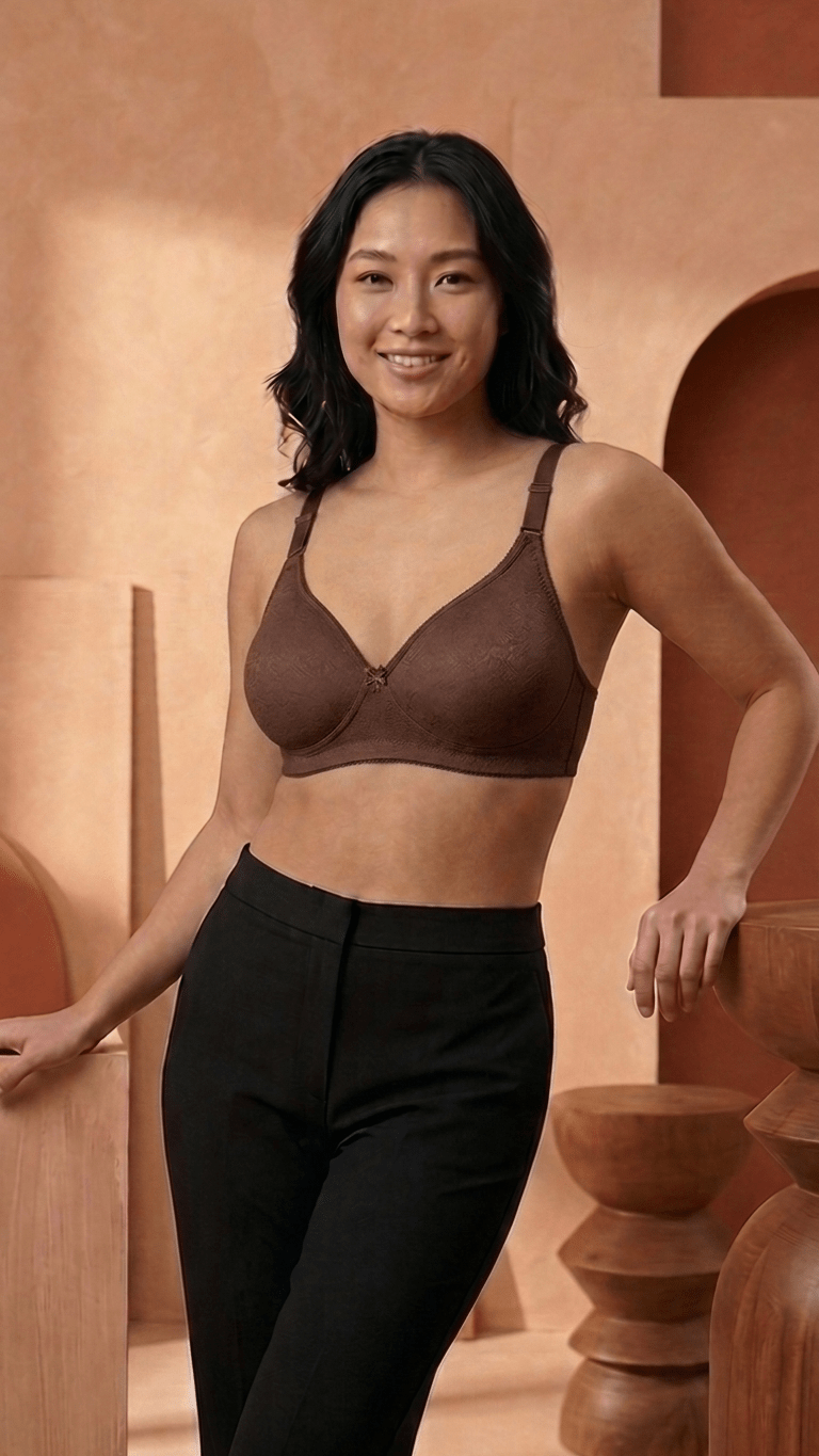 VELOURA Floral Embroidery Bra – Brown (34B) - VELOURA