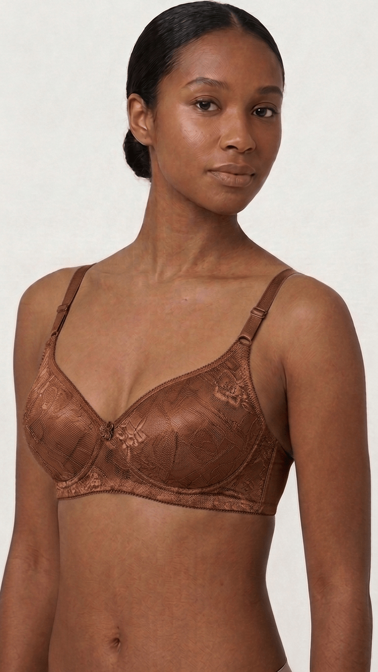 VELOURA Floral Embroidery Bra – Brown (34B) - VELOURA