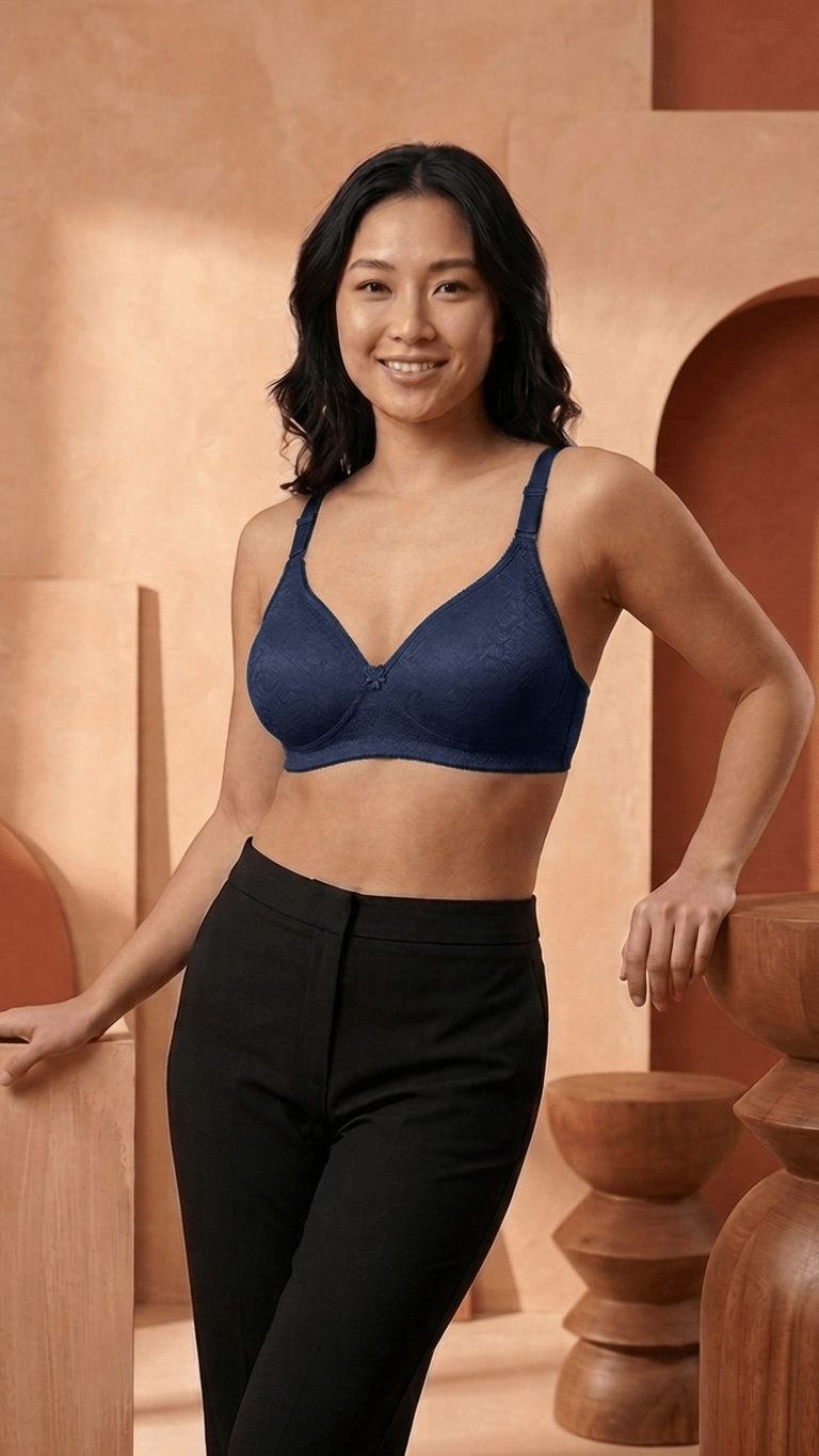 VELOURA Floral Embroidery Bra – Navy Blue (32B/36B) - VELOURA