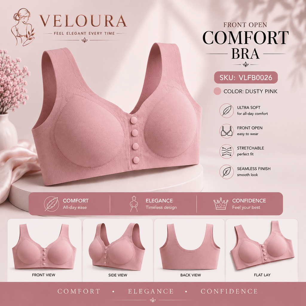 Veloura Front Open Bra – Dusty Pink | Seamless Everyday Support & Ultra Soft Fit - VELOURA