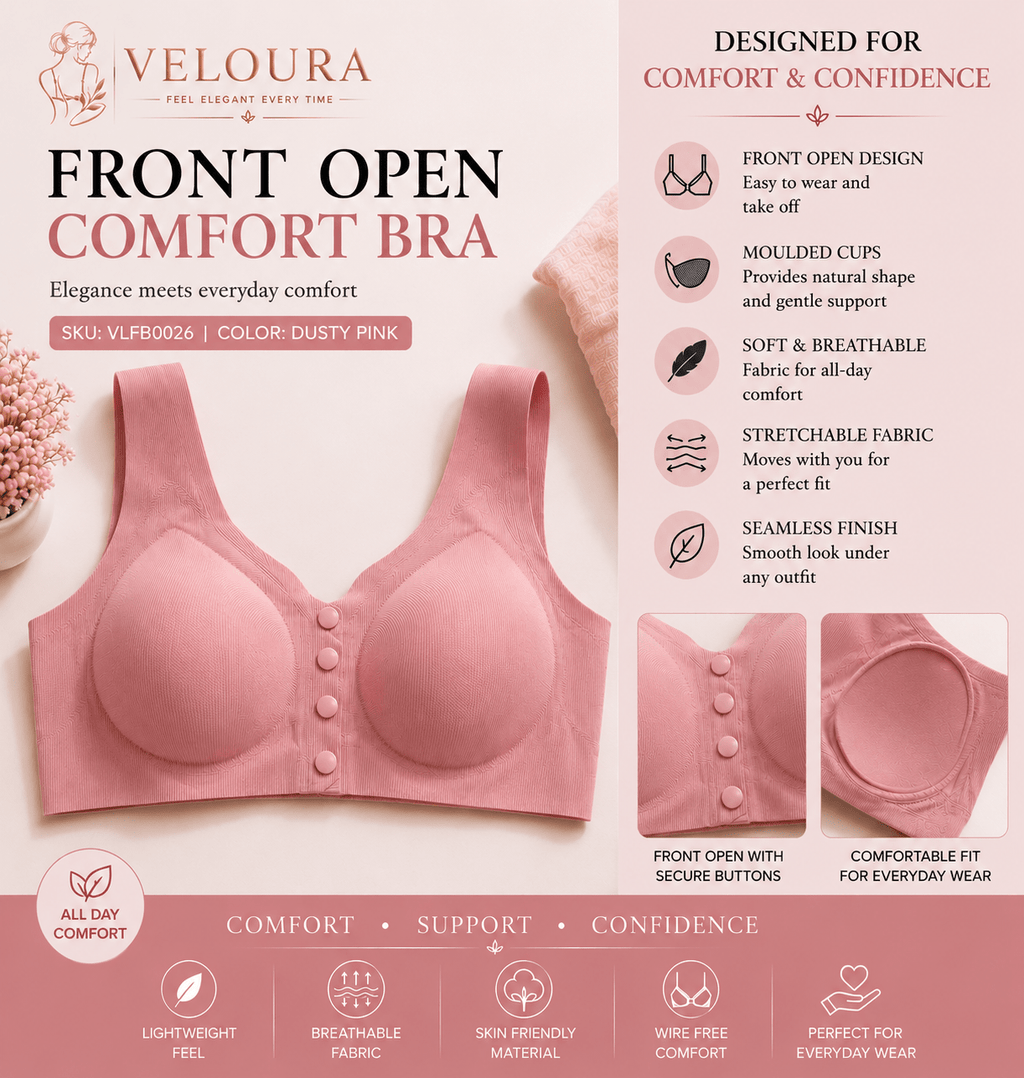 Veloura Front Open Bra – Dusty Pink | Seamless Everyday Support & Ultra Soft Fit - VELOURA