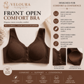 Veloura Front Open Comfort Bra – Chocolate Brown | Breathable & Seamless Everyday Bra for Comfort, Confidence & Elegance - VELOURA