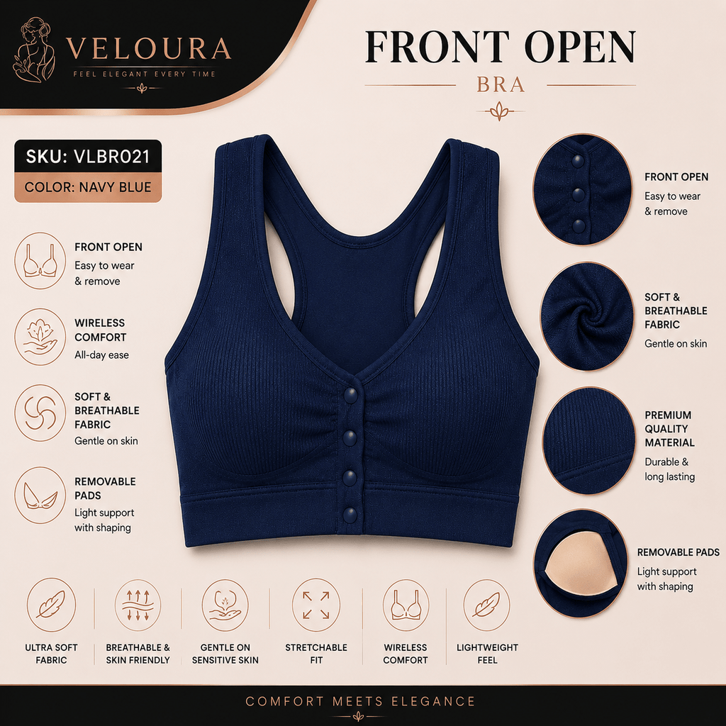 Veloura Front Open Cross Back Bra – Comfort, Elegance & Confidence | Padded Bra - VELOURA