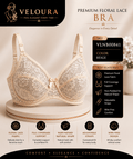 Veloura Premium Floral Lace Bra – Beige | Full Coverage Non-Padded Wire-Free Bra | Soft Lace Everyday Comfort | Adjustable Straps - VELOURA