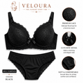 Veloura Premium Lace Bra & Panty Set – Black | Soft Padded Underwired Lingerie for Comfort, Elegance & Confidence - VELOURA