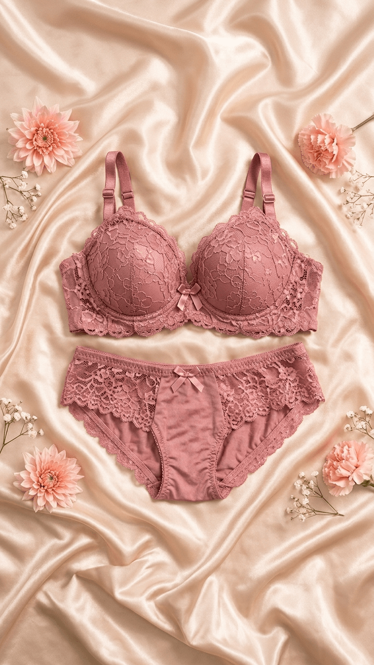VELOURA Premium Lace Bra & Panty Set – Dusty Rose Pink (38B/42B) - VELOURA