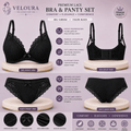 Veloura Premium Lace Bra & Panty Set for Women – Soft Padded Underwired Lingerie | Adjustable Straps | Black - VELOURA
