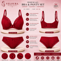 Veloura Premium Lace Bra & Panty Set for Women – Soft Padded Underwired Lingerie | Breathable Fabric | Ruby Red - VELOURA