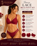 VELOURA Premium Lace Bra & Panty Set – Ruby Red (42C)