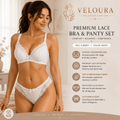 Veloura Premium Lace Bra & Panty Set for Women – Soft Padded Underwired Lingerie | Breathable Fabric | White - VELOURA