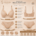 Veloura Premium Lace Bra & Panty Set for Women – Soft Padded Underwired Lingerie Set | Adjustable Straps | Skin Beige - VELOURA
