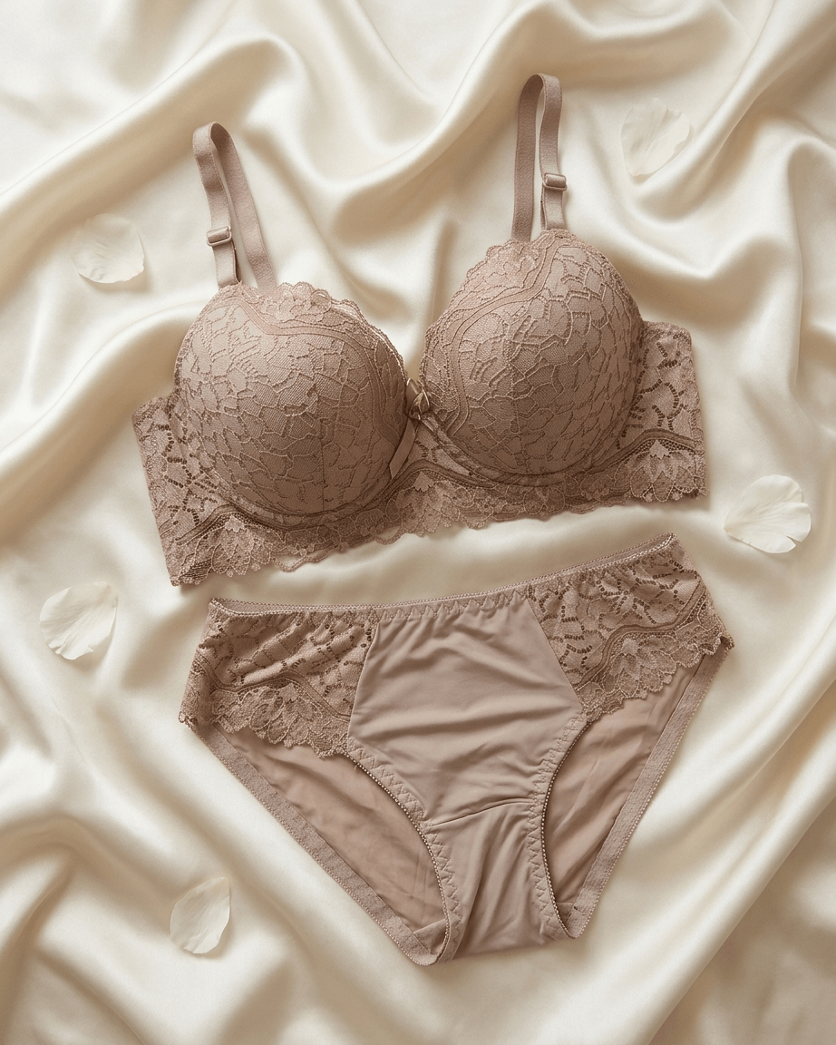VELOURA Premium Lace Bra & Panty Set – Skin Beige (38B/42B) - VELOURA