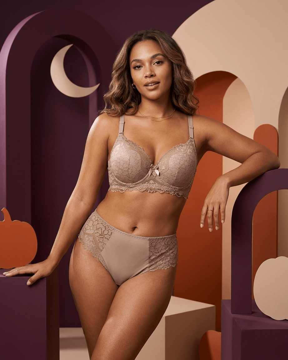 VELOURA Premium Lace Bra & Panty Set – Skin Beige (38B/42B) - VELOURA
