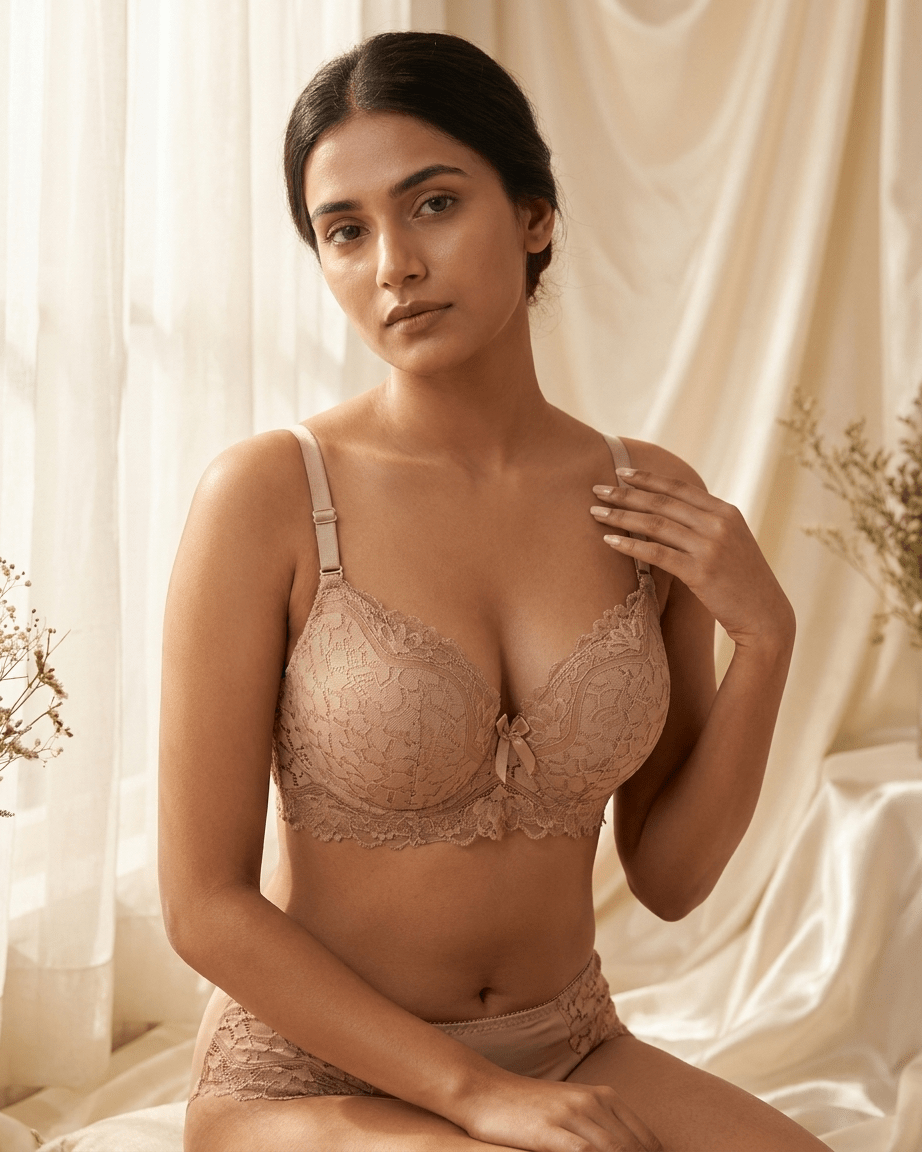 VELOURA Premium Lace Bra & Panty Set – Skin Beige (38B/42B) - VELOURA