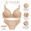 Veloura Premium Lace Bra & Panty Set – Skin Beige | Soft Padded Underwired Lingerie for Comfort, Elegance & Confidence - VELOURA
