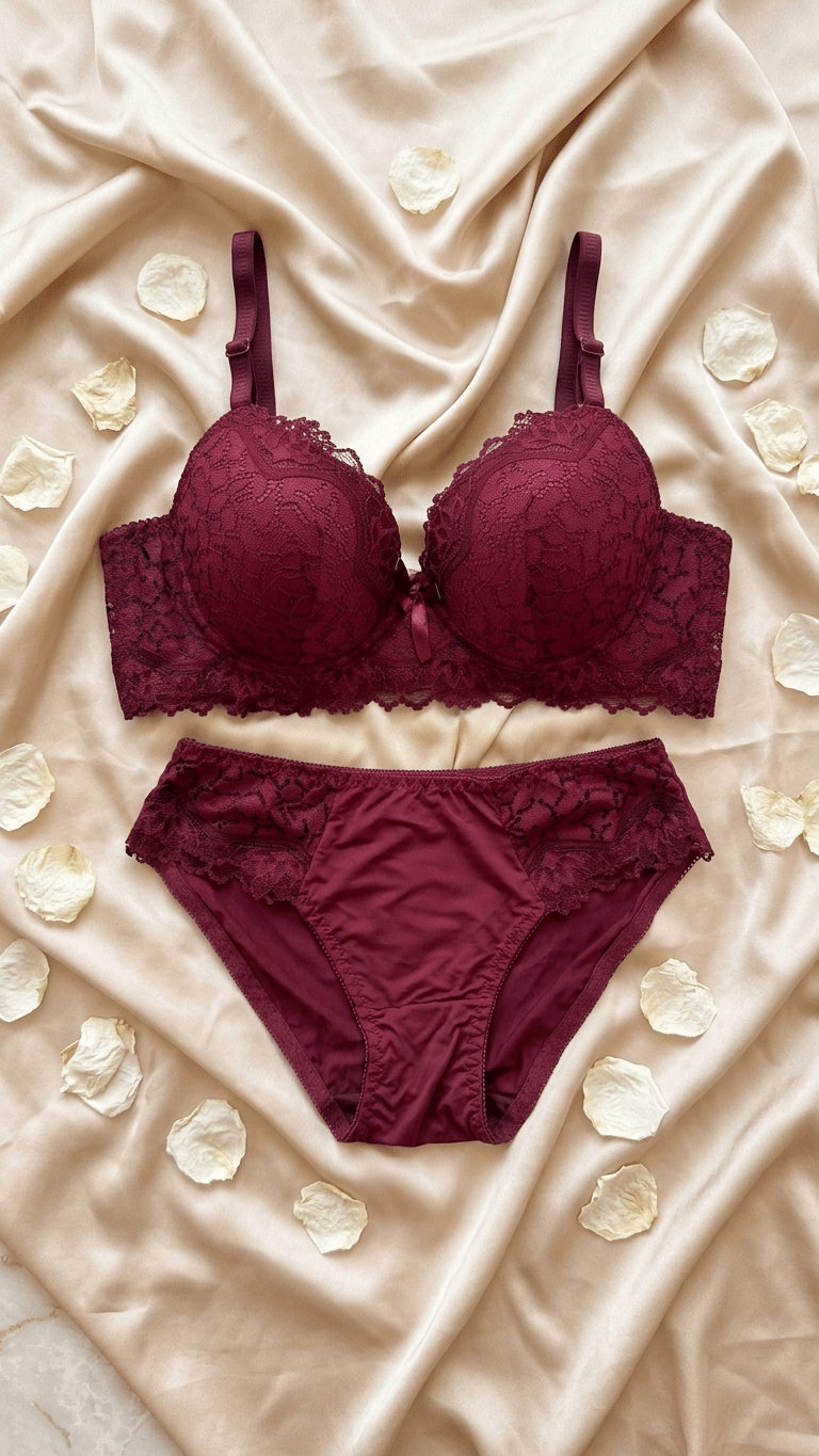 VELOURA Premium Lace Bra & Panty Set – Wine Maroon (36B/40B) - VELOURA