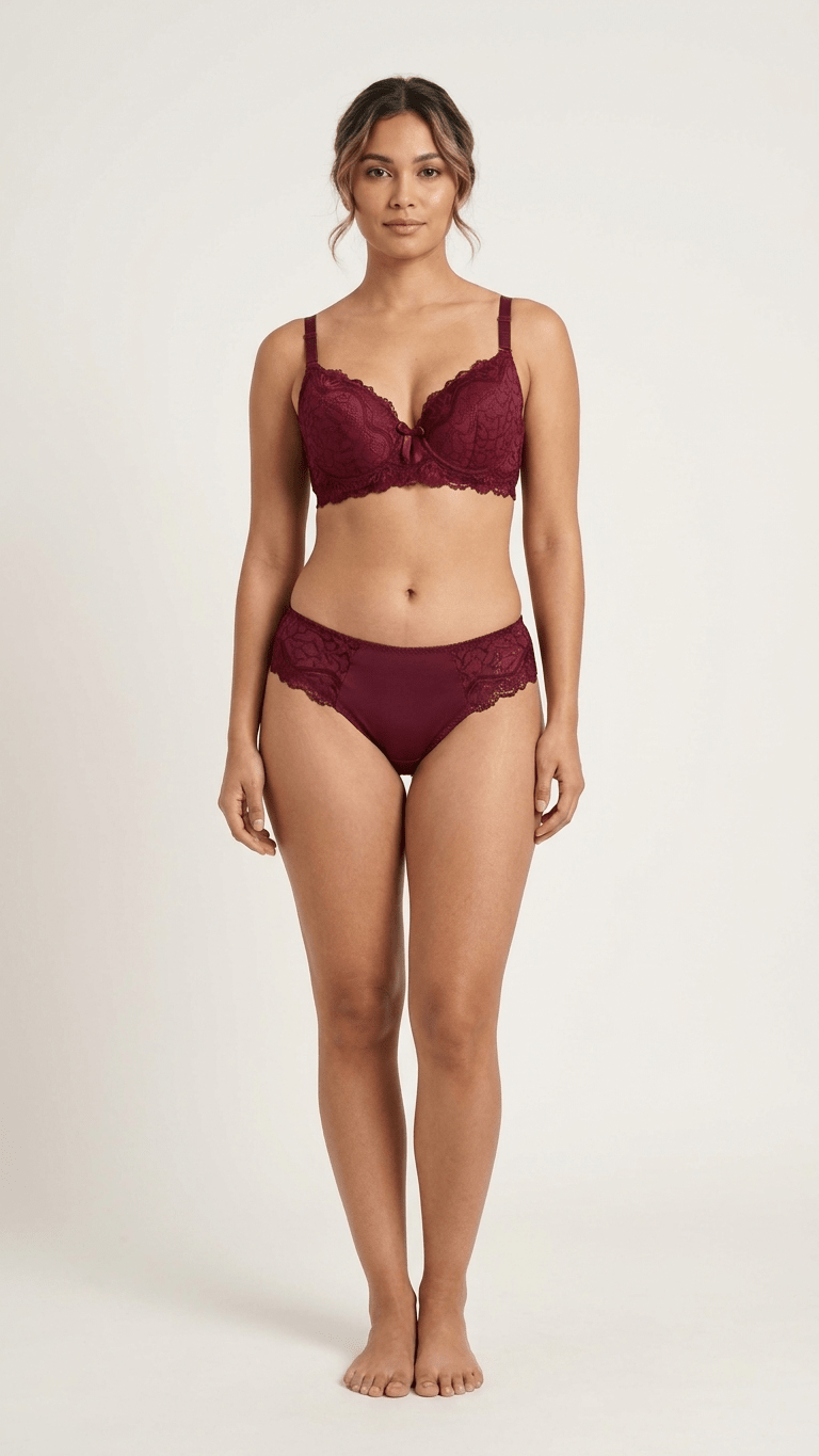 VELOURA Premium Lace Bra & Panty Set – Wine Maroon (36B/40B) - VELOURA