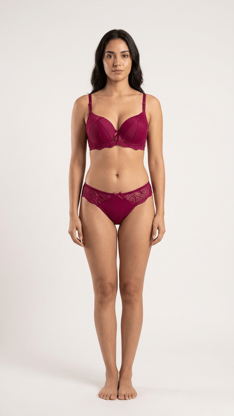 VELOURA Premium Lace Bra & Panty Set – Wine Maroon (38C) - VELOURA