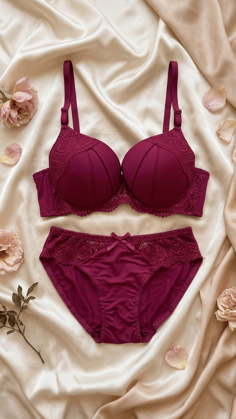 VELOURA Premium Lace Bra & Panty Set – Wine Maroon (38C) - VELOURA
