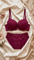VELOURA Premium Lace Bra & Panty Set – Wine Maroon (38C) - VELOURA