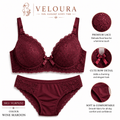 Veloura Premium Lace Bra & Panty Set – Wine Maroon | Soft Padded Underwired Lingerie for Comfort, Elegance & Confidence - VELOURA