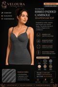 VELOURA Seamless Ribbed Padded Camisole Shapewear Top | Adjustable Straps | Built-in Bra | Body Shaping Tank - VELOURA