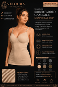 VELOURA Seamless Ribbed Padded Camisole Shapewear Top | Adjustable Straps | Built-in Bra | Body Shaping Tank - VELOURA