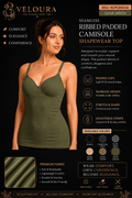 VELOURA Seamless Ribbed Padded Camisole Shapewear Top | Adjustable Straps | Built-in Bra | Body Shaping Tank - VELOURA