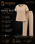 Veloura Women's Heart Print Night Suit – Beige | Ultra Soft Breathable Pajama Set for Sleep & Lounge Wear - VELOURA