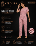 Veloura Women's Heart Print Night Suit – Dusty Pink | Ultra Soft Breathable Pajama Set for Sleep & Lounge Wear - VELOURA
