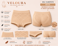 VELOURA Women's High-Waist Cotton Boyshort Panty | Tummy Control | Breathable Stretch Underwear | Seamless Full Coverage Brief - VELOURA
