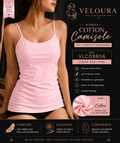 Veloura Women's Premium Cotton Camisole – Baby Pink | Soft Stretch Spaghetti Strap Tank Top | Breathable Everyday Innerwear - VELOURA