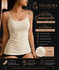 Veloura Women's Premium Cotton Camisole – Ivory | Soft Stretch Spaghetti Strap Tank Top | Breathable Everyday Innerwear - VELOURA