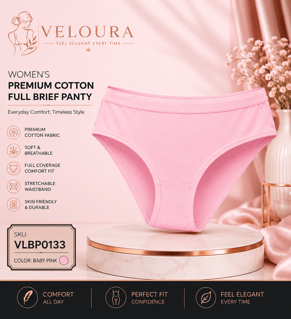 VELOURA Women's Premium Cotton Full Brief Panty | Full Coverage Soft Breathable Underwear | Stretch Comfort Everyday Bri - VELOURA