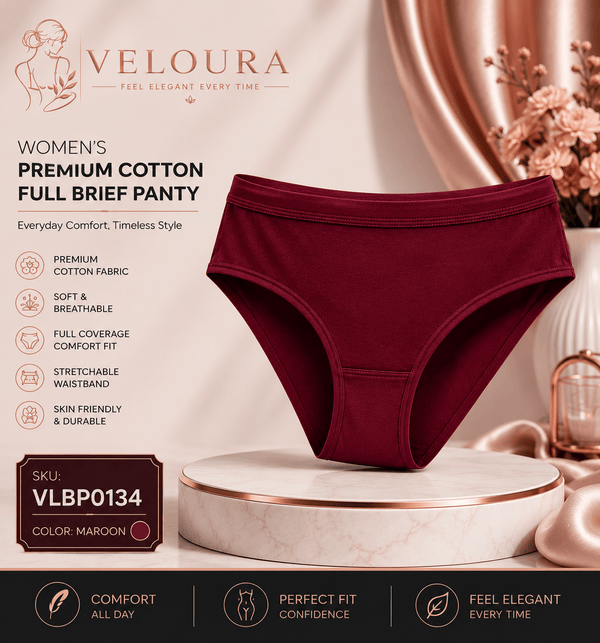 VELOURA Women's Premium Cotton Full Brief Panty | Full Coverage Soft Breathable Underwear | Stretch Comfort Everyday Bri - VELOURA